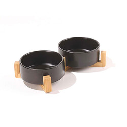M-Pets Opera Bamboo Standlı Seramik Mama Kabı Siyah 2x350 Ml - Thumbnail