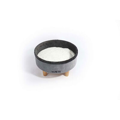 M-Pets Round Elevated Ahşap Ayaklı Kedi Yatağı Gri 47x47x26 Cm 