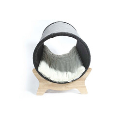 M-Pets Tunnel Elevated Ahşap Ayaklı Kedi Yatağı Gri 47x47x26 Cm - Thumbnail