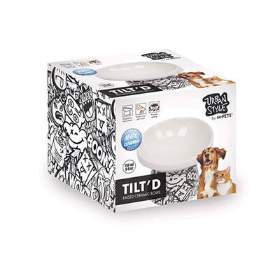 M-Pets Urban Style Seramik Kedi Mama ve Su Kabı Siyah Beyaz 150 Ml 10,5x10,6x8 Cm 