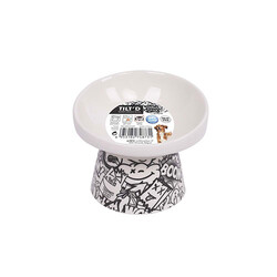 M-Pets Urban Style Seramik Kedi Mama ve Su Kabı Siyah Beyaz 150 Ml 10,5x10,6x8 Cm - Thumbnail
