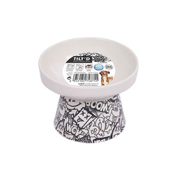 M-Pets Urban Style Seramik Kedi Mama ve Su Kabı Siyah Beyaz 250 Ml 12x12,5x9,5 Cm - Thumbnail