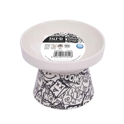 M-Pets Urban Style Seramik Kedi Mama ve Su Kabı Siyah Beyaz 350 Ml 15x14,5x11,5 Cm - Thumbnail