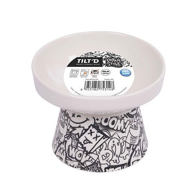 M-Pets Urban Style Seramik Kedi Mama ve Su Kabı Siyah Beyaz 350 Ml 15x14,5x11,5 Cm 