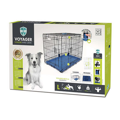 M-Pets Voyager 2 Kapılı Köpek Kafesi Large Mavi 91x58x63 Cm 
