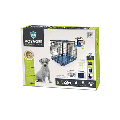 M-Pets Voyager 2 Kapılı Köpek Kafesi Small Mavi 61x46x48 Cm 