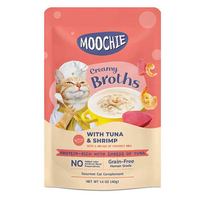 Moochie Parça Ton Balık ve Karidesli Tahılsız Kedi Çorbası 40 Gr 