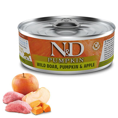 N&D Pumpkin Balkabaklı Yaban Domuzlu Elmalı Tahılsız Yetişkin Kedi Konservesi 80 Gr