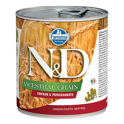 N&D Ancestral Grain Tavuklu Narlı Düşük Tahıllı Yetişkin Köpek Konservesi 285 Gr