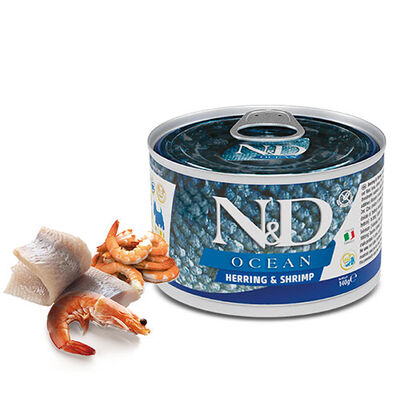 N&D Ocean Ringa Balıklı Karidesli Küçük Irk Tahılsız Yetişkin Köpek Konservesi 6 Adet 140 Gr 