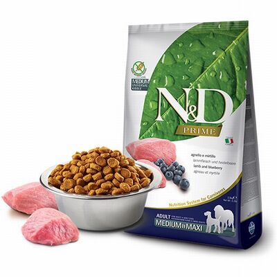 N&D Prime Medium Maxi Kuzulu Yaban Mersinli Tahılsız Yetişkin Köpek Maması 12 Kg 
