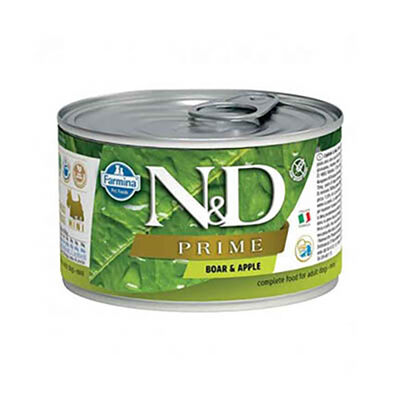 N&D Prime Yaban Domuzlu ve Elmalı Küçük Irk Tahılsız Yetişkin Köpek Konservesi 140 Gr