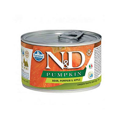 N&D Pumpkin Balkabaklı Yaban Domuzlu ve Elmalı Küçük Irk Tahılsız Yetişkin Köpek Konservesi 140 Gr