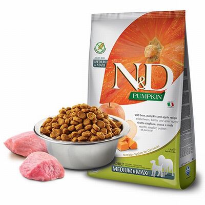 N&D Pumpkin Balkabaklı Yaban Domuzlu Elmalı Orta ve Büyük Irk Tahılsız Yetişkin Köpek Maması 2,5 Kg 