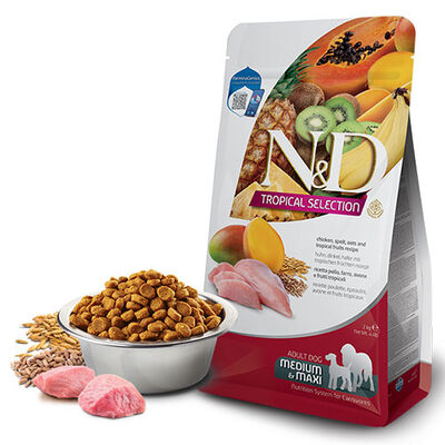 N&D Tropical Selection Tavuklu ve Tropikal Meyveli Orta ve Büyük Irk Yetişkin Köpek Maması 10 Kg 