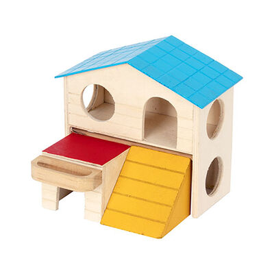Pawise Ahşap İki Katlı Ev Kemirgen Yuvası 16x13x15 Cm 