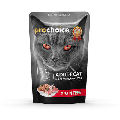 Pro Choice Pouch Kuzulu ve Ciğerli Tahılsız Yetişkin Kedi Konservesi 85 Gr 