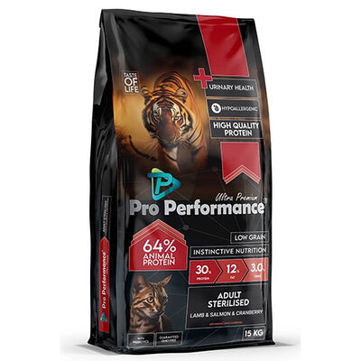 Pro Performance Kızılcıklı Kuzulu Karidesli ve Somonlu Kısırlaştırılmış Kedi Maması 15 Kg 
