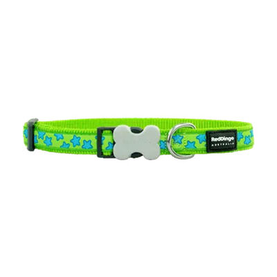 Reddingo Lime Üzerine Turkuaz Yıldızlı Köpek Boyun Tasması Medium 20 Mm 31-47 Cm 