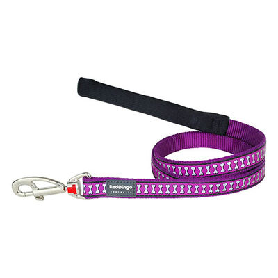 Reddingo Reflektörlü Kemik Desenli Mor Köpek Uzatma Tasması Large 25 Mm 1,2 Mt 