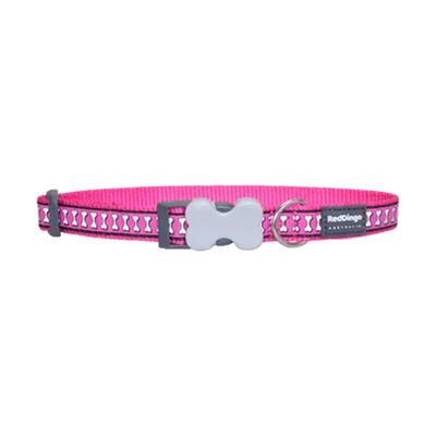 Reddingo Reflektörlü Kemik Desenli Pembe Köpek Boyun Tasması Medium 20 Mm 31-47 Cm 