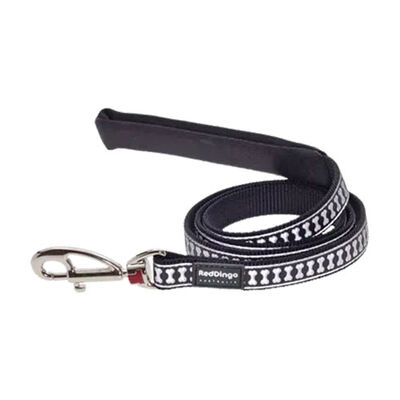 Reddingo Reflektörlü Kemik Desenli Siyah Köpek Uzatma Tasması Medium 20 Mm 1,2 Mt 