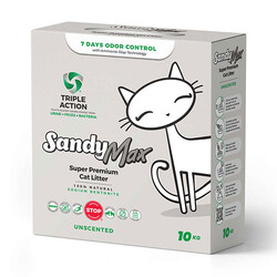 Sandy - Sandy Max Triple Action Aktif Karbonlu Tozsuz Topaklanan Bentonit Kedi Kumu 10 kg 