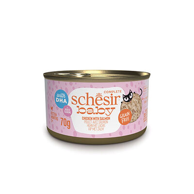 Schesir Babycat Tavuklu ve Somon Balıklı Tahılsız Yavru Kedi Konservesi 12 Adet 70 Gr 