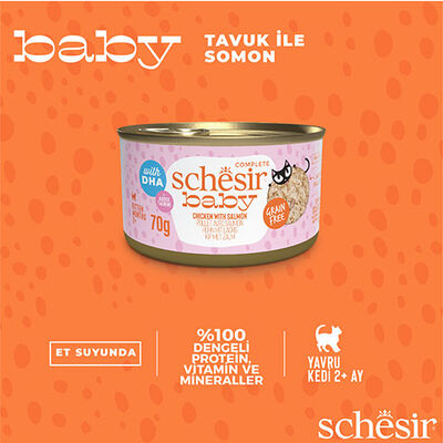 Schesir Babycat Tavuklu ve Somon Balıklı Tahılsız Yavru Kedi Konservesi 12 Adet 70 Gr 