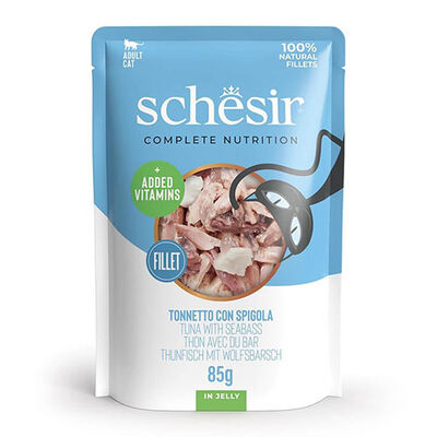 Schesir Pouch Ton Balıklı ve Levrekli Jelly Yetişkin Kedi Konservesi 85 Gr 