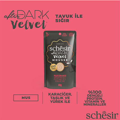 Schesir After Dark Pouch Tavuklu ve Sığır Etli Tahılsız Yetişkin Kedi Konservesi 80 Gr 