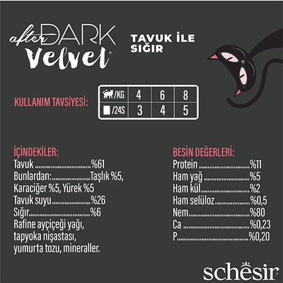 Schesir After Dark Pouch Tavuklu ve Sığır Etli Tahılsız Yetişkin Kedi Konservesi 80 Gr 