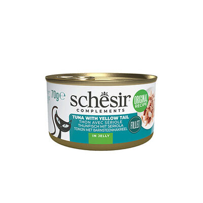 Schesir Ton ve Sarı Kuyruk Balıklı Jöleli Yetişkin Kedi Konservesi 70 Gr 