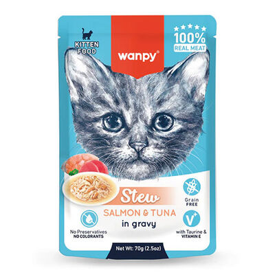 Wanpy Stew Sos İçinde Somon ve Ton Balıklı Yavru Kedi Konservesi 70 Gr 