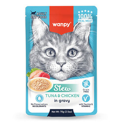 Wanpy - Wanpy Stew Sos İçinde Ton Balıklı ve Tavuklu Yetişkin Kedi Konservesi 70 Gr 
