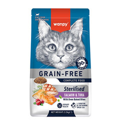 Wanpy - Wanpy With Oven Baked Bites Somon ve Ton Balıklı Tahılsız Kısırlaştırılmış Kedi Maması 1,5 Kg 