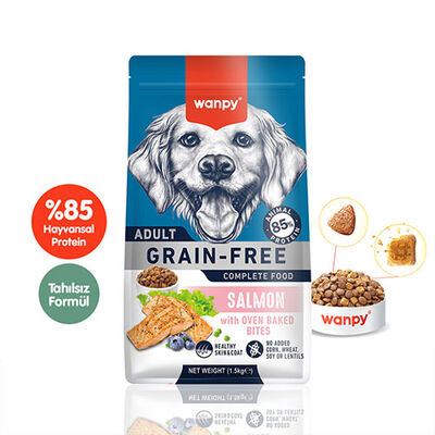 Wanpy With Oven Baked Bites Somonlu Tahılsız Yetişkin Köpek Maması 1,5 Kg 