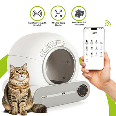 Wero Akıllı Karbon Filtre Kızılötesi ve Ağırlık Sensörlü Kapalı Otomatik Kedi Tuvaleti 52,5x58x54,3 Cm 65 Lt 